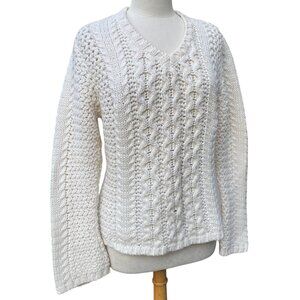 Vintage Cable Knit Wool Blend Fisherman Sweater Ivory Chunky Nautical Coastal-XL